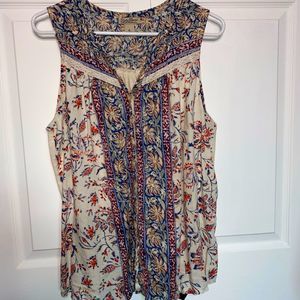 Plus size Lucky Brand cream colored patterned tank top